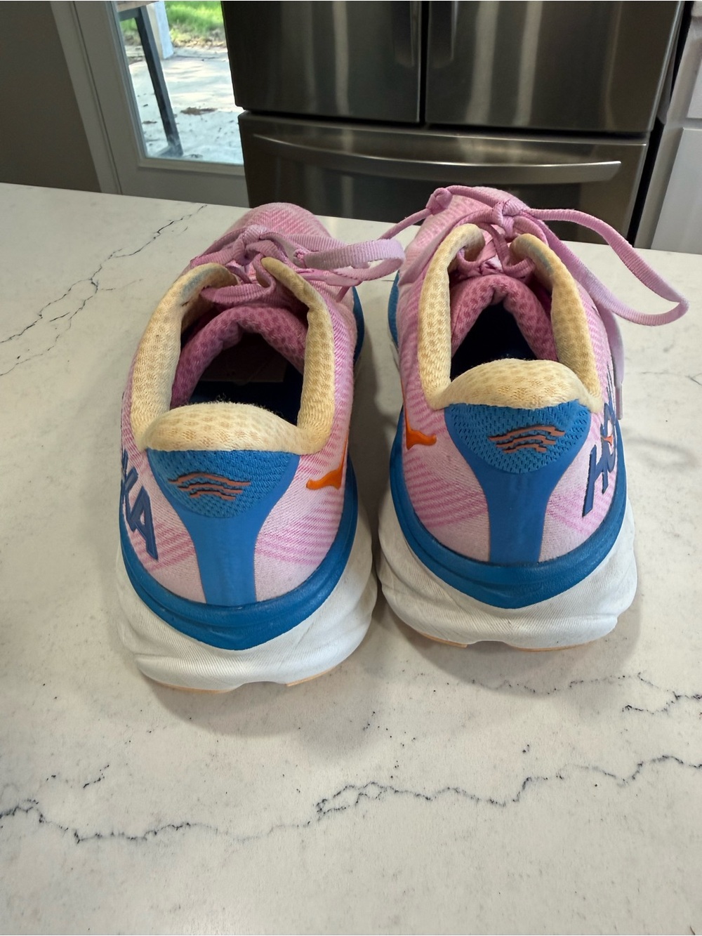 HOKA ONE Clifton 9 Women’s Mesh Lace-Up Running Sneakers Pink Blue - Picture 3 of 8